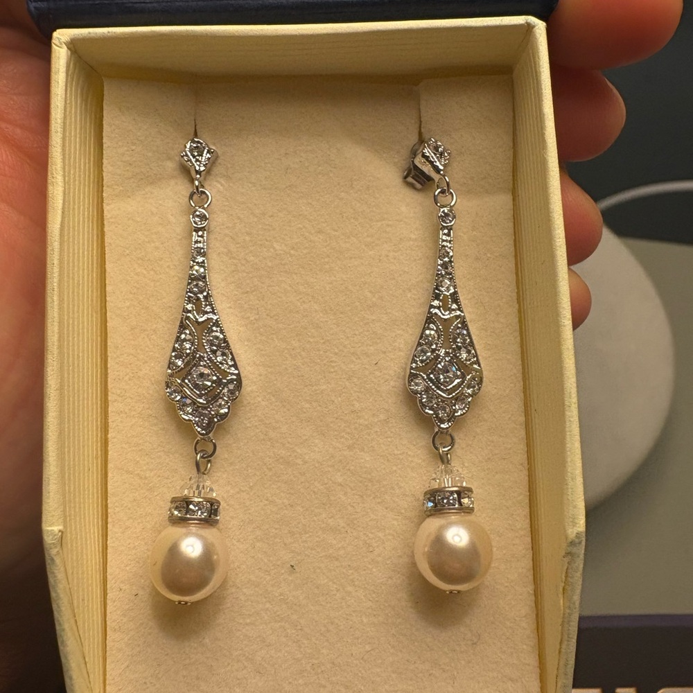 Bridal Silver and Pearl Drop Earrings